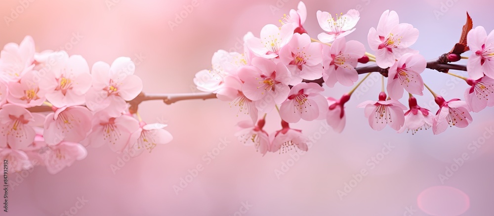 Closeup beautiful sweet pink cherry blossom with green bokeh background Pink Sakura flowers with copy space Closeup beautiful sweet pink cherry blossom with green bokeh background Pink Sakura flowers with copy space