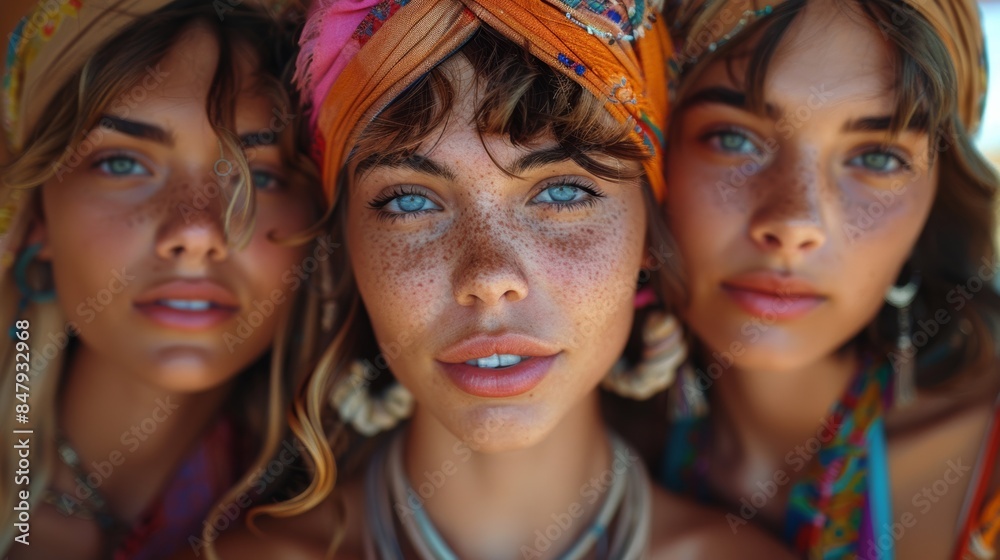 Fototapeta premium young and beautiful hippies looking directly at the camera