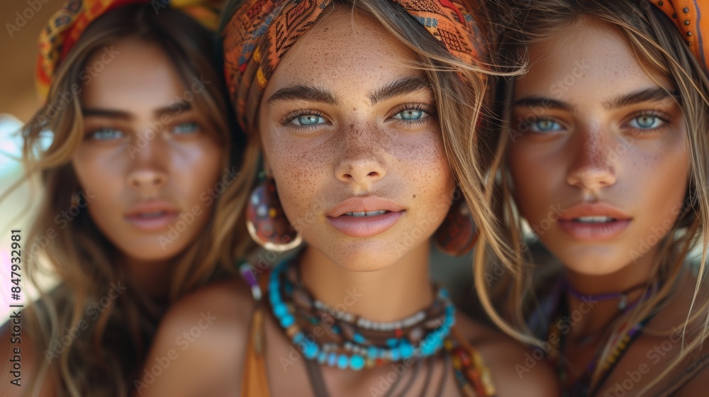 young and beautiful hippies looking directly at the camera