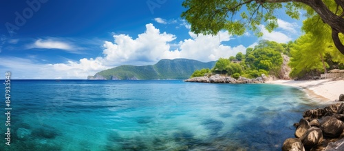 beatyfull hidden gems and beach with blue sea. Creative banner. Copyspace image photo