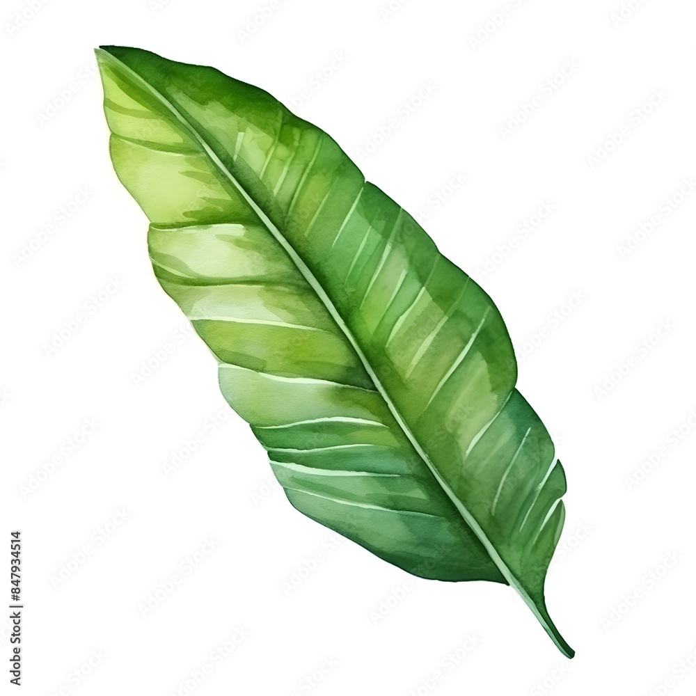 Fototapeta premium Watercolor Sketch of Tropical Banana Leaf on White Background