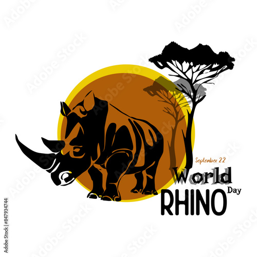 World Rhino Day. Vector illustration for world rhino day. Poster, banner, logo, print for lovers and defenders of rhinos. Animal protection. 22 September.