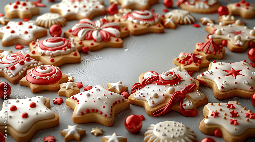 Festive cookies shape star, decorated colorful icing sprinkles, festive pattern, Independence Day