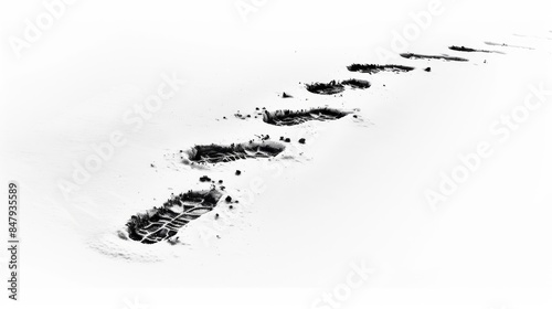 On a white background you ll find a sleek black footprint trail left behind by a duck or goose photo
