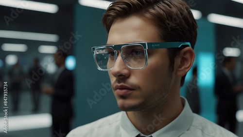 A futuristic society where everyone wears glasses that augment reality, and explore the consequences ai-generated