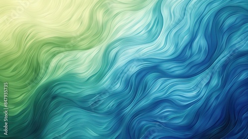Abstract pattern of green and blue fluid waves creating a visually intriguing and dynamic texture photo