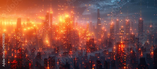 Futuristic Cityscape in a Glowing Haze