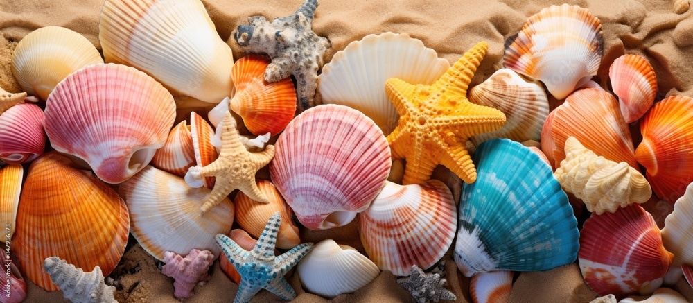 very beautiful seashells seashells of different colors. Creative banner. Copyspace image