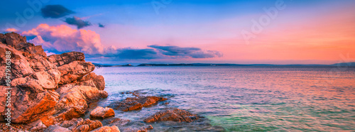 summer croatian view, scenic rocky coast, Rijeka resort, Kostrena beach, Istria, Croatia, Europe	