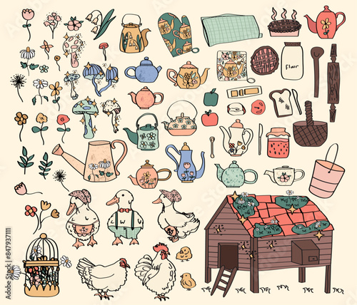 set of cottage core Farm lifestyle clip art.