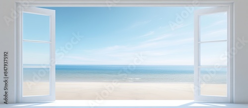 Obraz na płótnie open window view of the sea good weather summer. Creative banner. Copyspace image w salonie