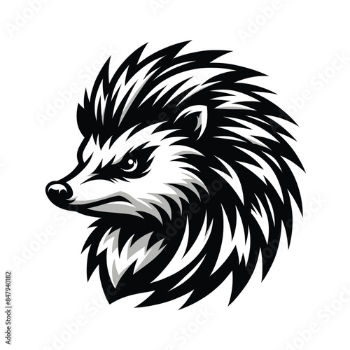 hedgehog logo mascot in black and white silhouette