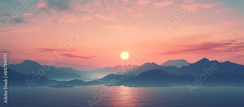 Sunset sky and sea mountains. Creative banner. Copyspace image © HN Works