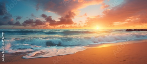 seascape with sandy beach at sunset. Creative banner. Copyspace image © HN Works