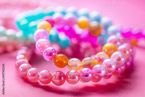 Handmade kids' jewelry, colorful beads and pearls, DIY bracelets and necklaces. © Arbaz