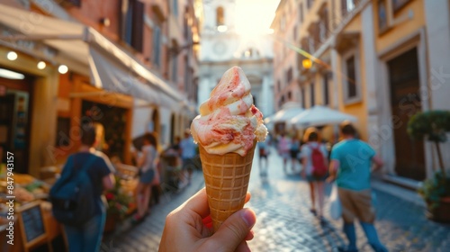 Fototapeta Naklejka Na Ścianę i Meble -  Close-up of ice cream on the streets of Rome.