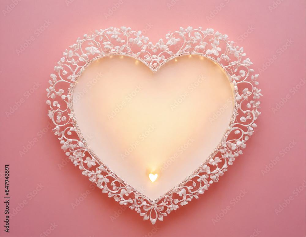 Ornate white heart shaped frame against pink background.Valentine's Day, holiday, wedding, engagement. Ornate white heart shaped frame against pink background.Valentine's Day, holiday, wedding, engagement.