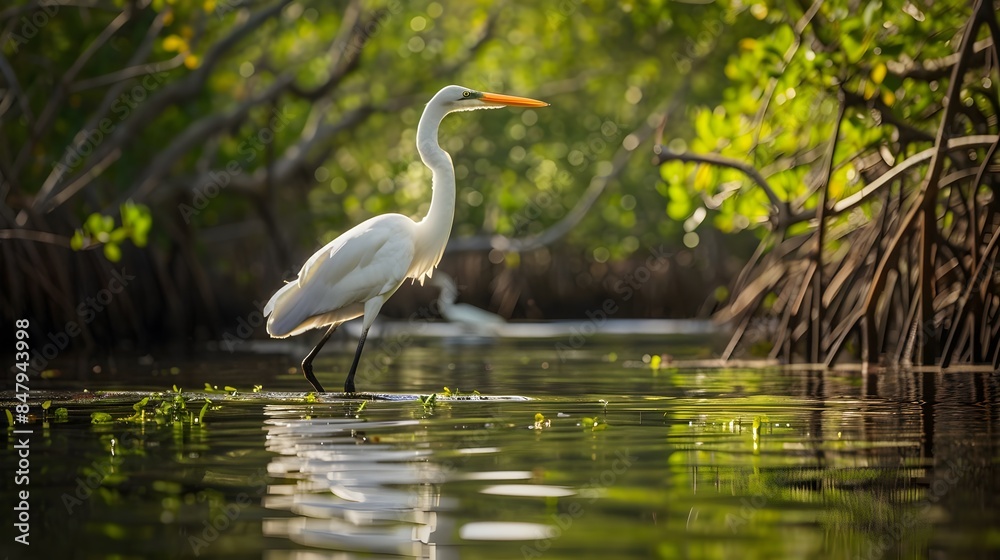 Great Blue Heron on a Forested Lake background, Generative Ai Great Blue Heron on a Forested Lake background, Generative Ai