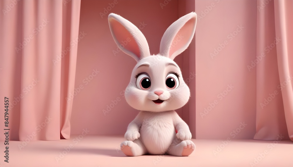 Fototapeta premium easter bunny rabbit isolated on pink backround, banner poster header design