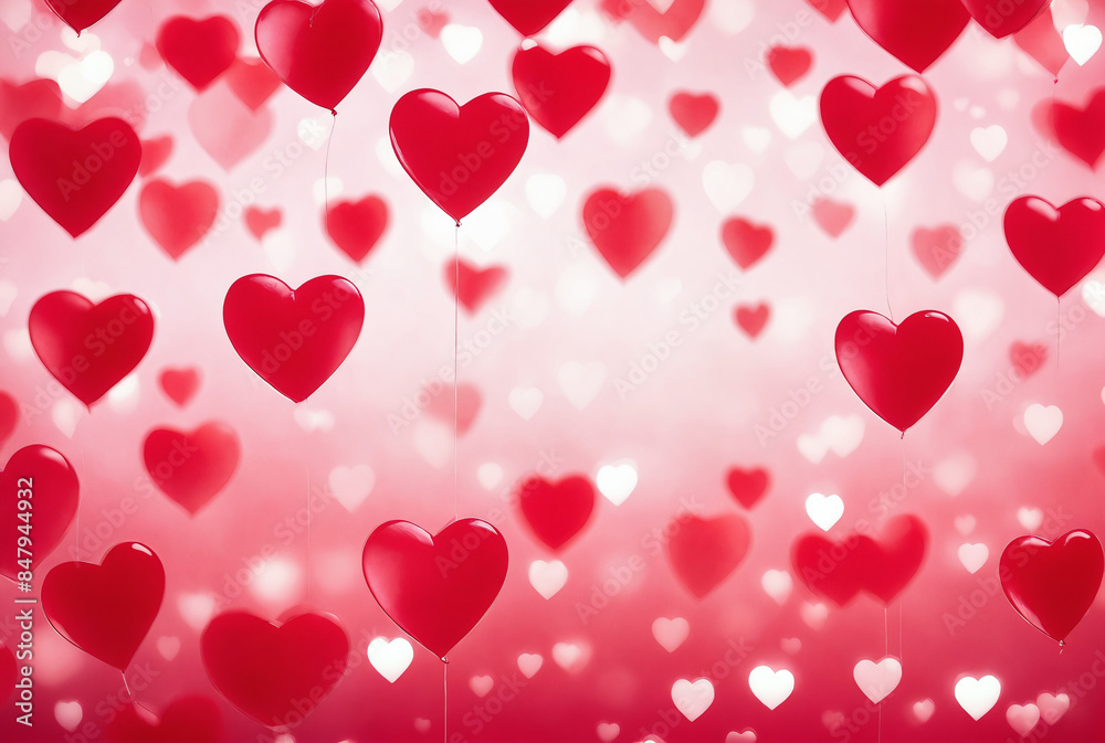 Red heart balloons floating in a pink and white background.Valentine's Day, holiday, wedding, engagement. Red heart balloons floating in a pink and white background.Valentine's Day, holiday, wedding, engagement.