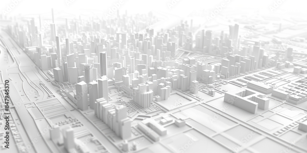 Birds Eye view of a modern city. Urban concept. White clay 3D rendering ...