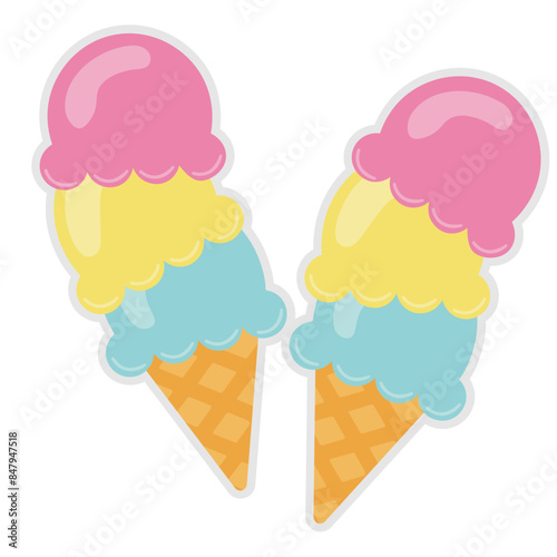 Delicious smooth color ice cream cartoon design flat vector illustration isolated on white background stock illustration good for t-shirt print