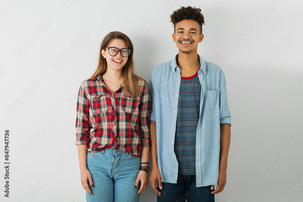young pretty couple, handsome black african american man, beautiful woman young pretty couple, handsome black african american man, beautiful woman