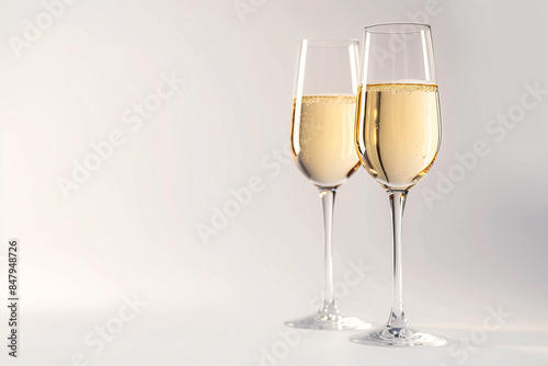 two glasses of champagne on a white background