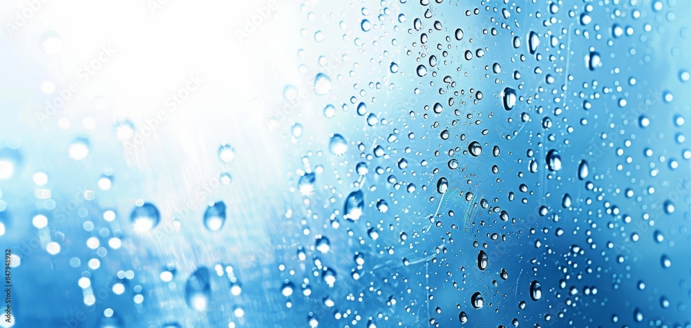 Close-up of water droplets on a glass surface with sunlight shining through, creating a vibrant and refreshing atmosphere. Close-up of water droplets on a glass surface with sunlight shining through, creating a vibrant and refreshing atmosphere.
