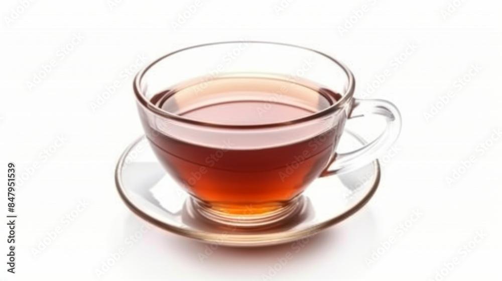 A Gentle Moment of Tranquility: A Glass Cup of Warm Tea on a White Background A Gentle Moment of Tranquility: A Glass Cup of Warm Tea on a White Background