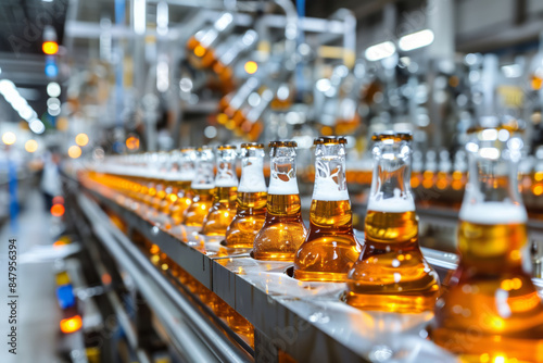 Wallpaper Mural A row of beer bottles in a brewery's production line. Shallow depth of field Torontodigital.ca