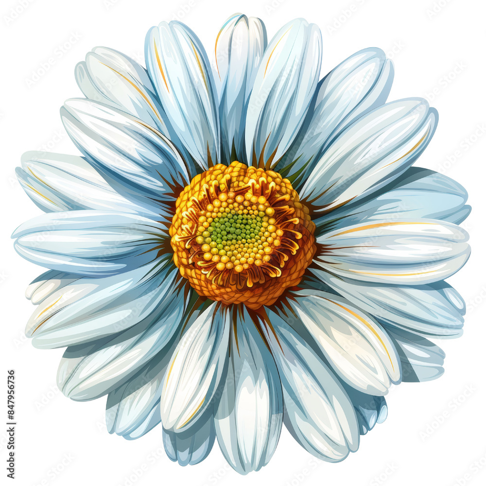 A close-up view of a single white daisy with a yellow center. The petals are soft and delicate. A close-up view of a single white daisy with a yellow center. The petals are soft and delicate.