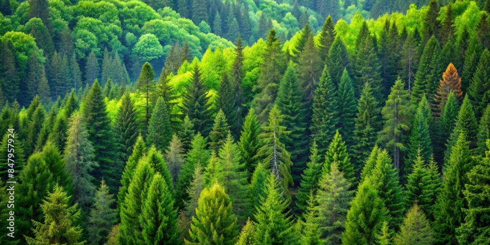 Fototapeta premium Lush green forest with dense tree canopy