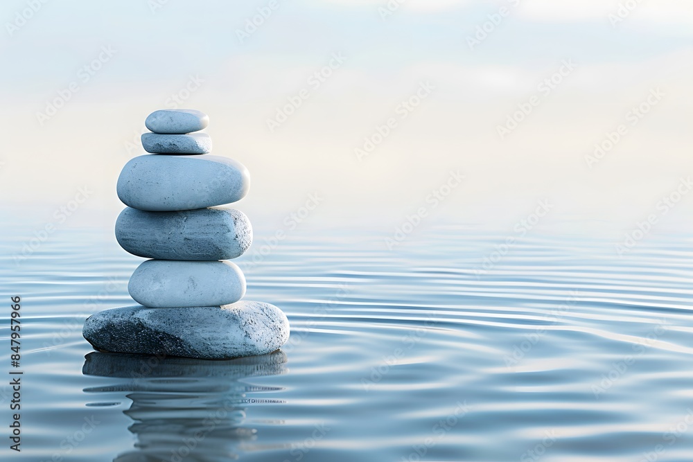 Balanced Stack of Stones Near Water for Meditation