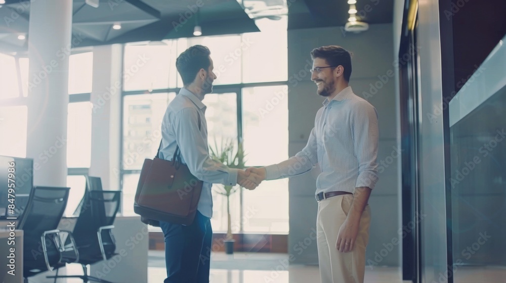 A Business Deal Sealed With a Handshake in a Modern Office Space A Business Deal Sealed With a Handshake in a Modern Office Space