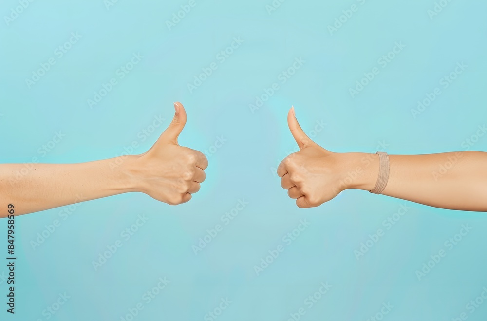 Thumbs Up and Down Hands on Light Blue Background Thumbs Up and Down Hands on Light Blue Background