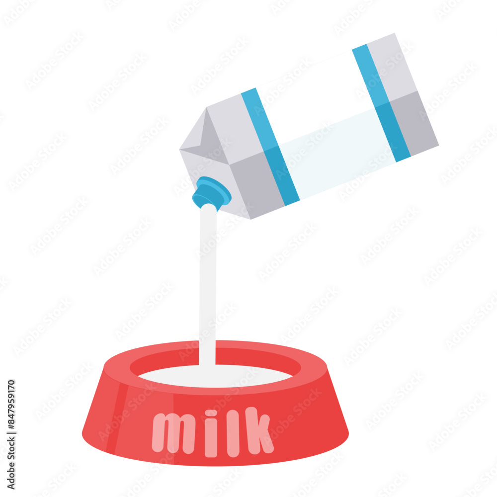Fototapeta premium Bowl of milk. Feeding cat food, vector illustration
