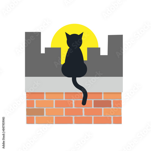 Cat on the roof. Cat, vector illustration
