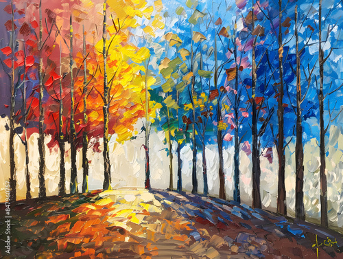 Trees, oil painting, artistic Oil color painting. Generative AI.