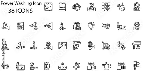 Set of power washing icons. Line art style icons bundle. vector illustration