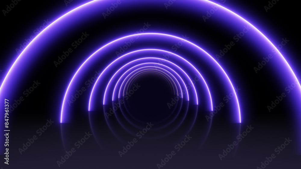 Futuristic Semi-Circular Tunnel with Glowing Purple Lines Futuristic Semi-Circular Tunnel with Glowing Purple Lines