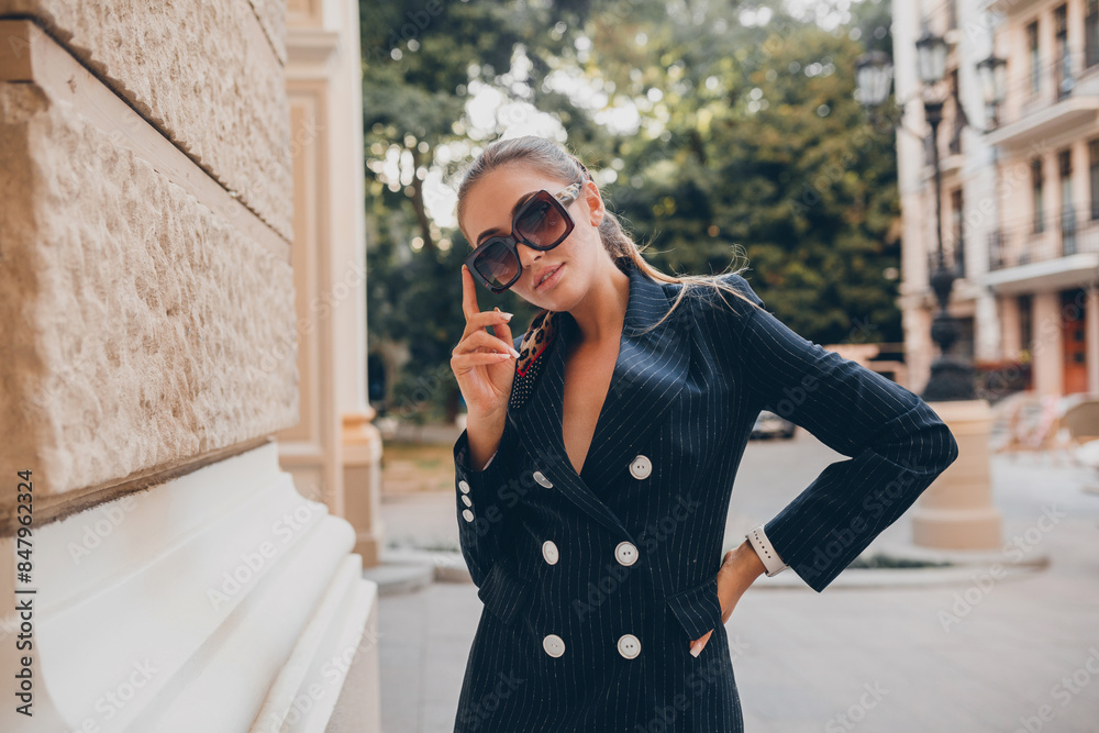 Fototapeta premium stylish attractive woman street fashion in suit