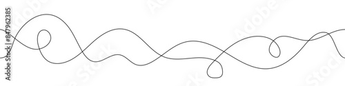 Abstract black wave line bg. Dynamic doodle energy flow on white background. Seamless messy thread with swirl pattern. Curl drawn business concept. Artistic brush stream. Chaos scribble tangled string