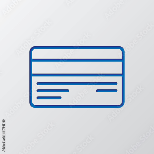Credit card simple icon vector. Flat design. Paper cut design. Cutted blue symbol with shadow. Gray background