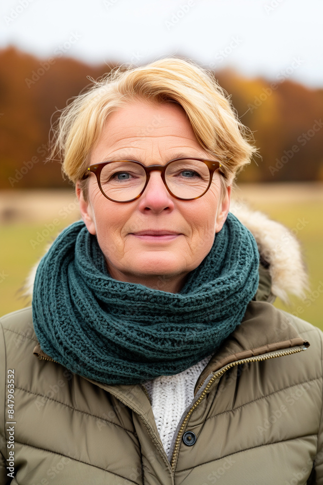 Woman with Short Hair and Glasses Outdoors Woman with Short Hair and Glasses Outdoors