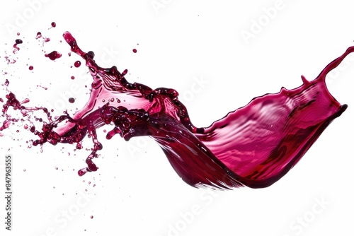 Vibrant red liquid splashing in the air on a white background with copy space for travel, beauty, and art concepts