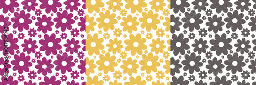 Floral seamless pattern set. Vector illustration with flowers. Summer plant background. Trendy colors.