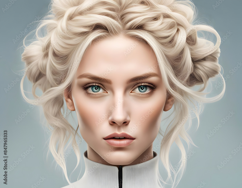 Young woman with white skin and a blond crazy hairstyle Young woman with white skin and a blond crazy hairstyle