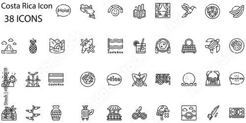Set of costa rica icons. Line art style icons bundle. vector illustration