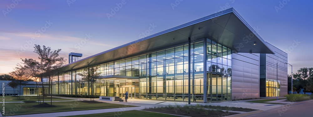 Industrial Elegance: Modern Facility at Twilight Industrial Elegance: Modern Facility at Twilight